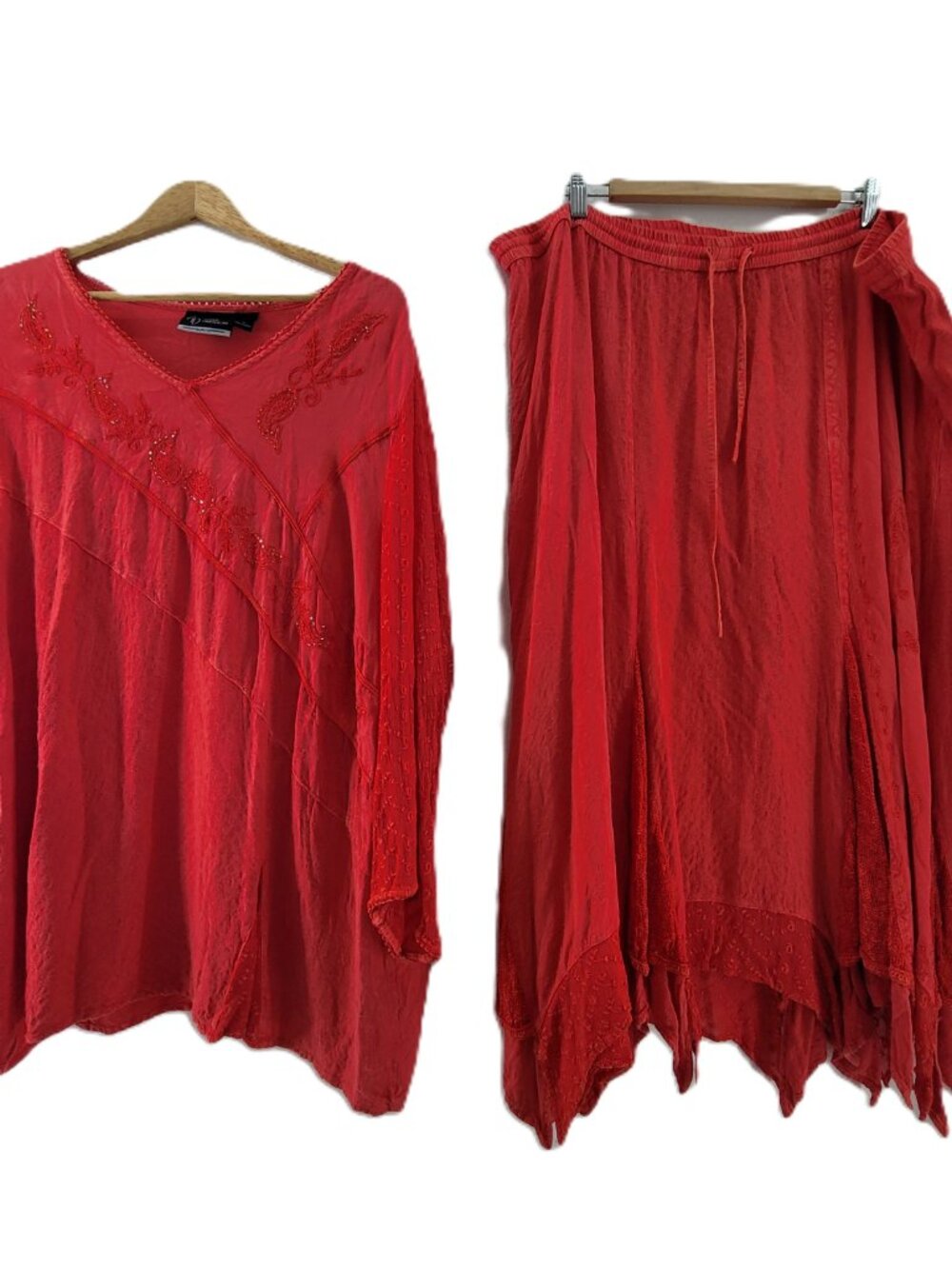 Catherines Outfit 3X Red Beaded Embroidered Maxi Skirt & Blouse Top Shirt Set - Picture 3 of 16